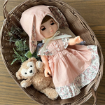 専用　お人形　ハンドメイド服＊クラシカルピンクのムーンモスのシャーリングワンピース　裾フリルver.