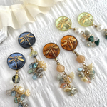 チェコガラス　とんぼ　お花　ピアス　イヤリング