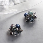 【✨一点物✨】 classic blue mini flower パール　透明　クリア　　モード　琥珀糖　シルバー　秋　夏　ピアス　イヤリング　minne_new   透明　ワンポイント　