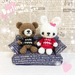 あみぐるみインテリア⭐️ソファーに座った仲良しクマちゃん&ウサギちゃん❤️