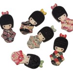 【新入荷！】和柄*京風*女の子のウッドボタン*10個* 