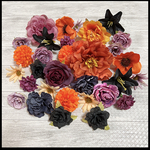 ハロウィン　造花 まとめ売り ハンドメイド 材料 素材　花材　パーツ　アーティフィシャルフラワー　黒　紫　オレンジ　バラ