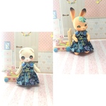 cocoriang 花柄サロペットワンピース(ネイビー)