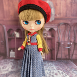 ロング丈レトロワンピース(Paisley bleu clair)ベレー帽付き2点セット