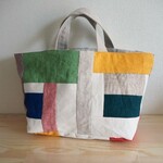 カラフル系　ランダムパッチ　横長トートBAG　麻　綿麻　帆布　カラーリネン　