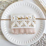 インド刺繍リボン　インド刺繍　刺繍リボン　ホワイト　白　ゴールド　ブラウン　茶色　フリル　リボン　リボンラップ　ポニーフック　ヘアアクセサリー　マジェステ　結婚式　ウェディング　お呼ばれ　プレゼント