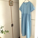 20%OFF デニム風プリント　ダブルガーゼ　ワンピース