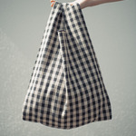 ★再販★　綿麻先染キャンバスエコバッグ　モノクロ　マルシェバッグ　レジ袋　マイバッグ　シンプル　チェック柄　北欧雑貨