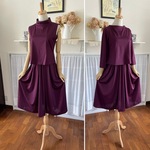 ♦️チャリティSale!♦️綿ニットの３点セット・秋色バーガンディ『カットソー＆サイズフリースカート・ハイネック・ノースリーブ・ボートネック・七分袖・1セットのみ』
