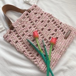 送料無料✨透かし模様の麻紐バッグ　ピンク　ぺたんこバッグ　トートバッグ