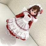 【送料無料】リカちゃんお洋服、エプロンワンピース（白）の4点セット（036）