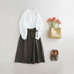 【SALE】リネン脇リボンスカート Khaki