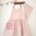 130cm～140cm子供用 エプロン&三角巾 (ドット柄 くすみピンク) 