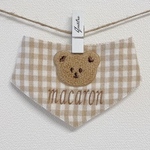 ベージュチェック　クマ＋name刺繍　犬用バンダナ