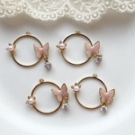 4pcs ピンク‪☆フープ蝶々チャーム
