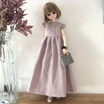 フリル袖ワンピース【くすみピンク】ドール服　リカちゃん　ブライス　ナチュラルワンピース【受注】再販