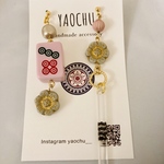 レトロ可愛い♡麻雀牌ピアス　麻雀ピアス　マットピンク　マット水色フラワー