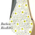 WポケットRiceBAG 小さなお花柄(グレー白黄色）：内ポケット付き