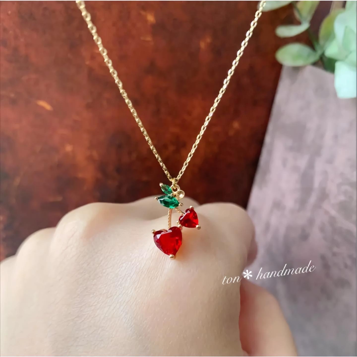 さくらんぼ 🍒 ハート＊ チェリー ネックレス - ton＊handmade