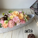 【＊Elegant  style＊】ラージサイズ♪船型陶器のパステルカラーアレンジ【ジュリアオレンジ×シャーベットピンク】