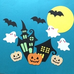 【ハロウィン壁面】80×55サイズ　ハロウィン　カボチャ　オバケ　コウモリ　家　保育素材