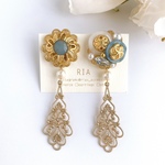 ♢ブルーボタン×レースblue button×lacecharmピアス/イヤリング♢　【2wayにオプションで変更可能】　ボタンアクセサリー