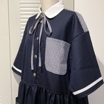 【1/31までSALE】 YU-TO-SEI SHIRTS ONEPIECE ▶︎シャツ・ギンガムチェック・ワンピース・シャツワンピース・パッチワーク・ネイビー