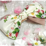 花柄×ピンクのねじれリボンバレッタ