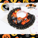 ケープ首輪【Halloween】黒猫×幽霊オレンジ👻ドットシフォンレース