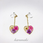 パープル×ピンク 押し花ピアス/イヤリング
