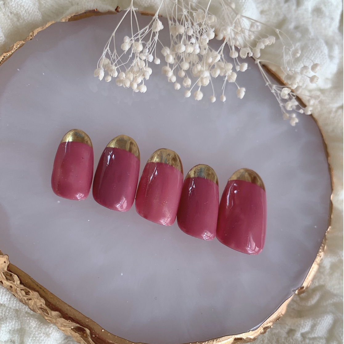 秋ネイル＊マゼンタ×ゴールド ネイルチップ - +me nail | minne