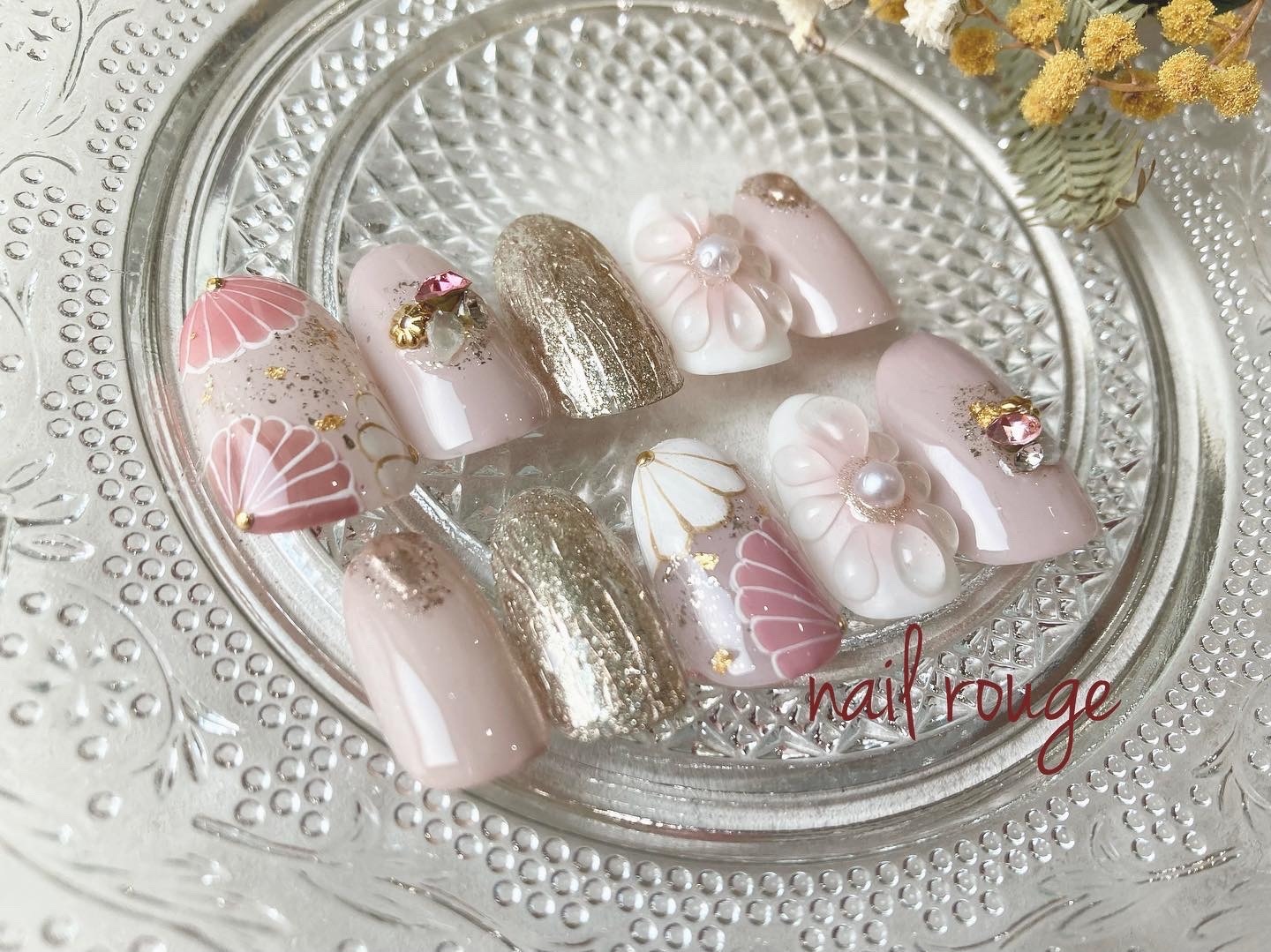 和装ウエディング 成人式におすすめ♡ピンクの和柄ネイルチップ