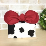 【リボンのお弁当袋】保冷保温　 うし柄×赤　大人かわいい/ポーチ/ランチバッグ