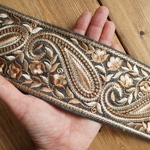 1mカット済【インド刺繍リボン】シルク　刺繍　リボン　りぼん   【グレー】