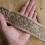 1mカット済み【インド刺繍リボン】チュール　リボン 【ブロンズ】　