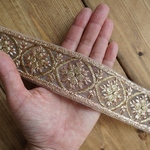 70㎝カット済み【インド刺繍リボン】チュール　リボン 【イエローゴールド】　