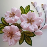 薄さくら色×白色　桜のくちばしクリップ髪飾り*２本下がり付き #つまみ細工