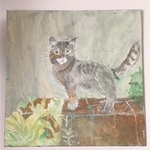 「僕、動けません。」　油絵　原画アート　キャンパス5号　猫