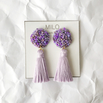 つぶつぶ×タッセル(パープル)  ビーズ刺繍ピアス/イヤリング　