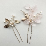 透明桜色と金色の簪　2個セット