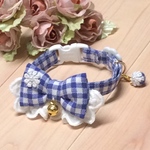 [人気作品]白いお花とギンガムチェックの猫首輪レース