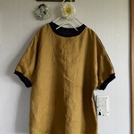  リネンの切り替えリブドルマンスリーブプルオーバーバイカラー