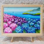油絵 絵画 【海の紫陽花畑】【Ａ4】