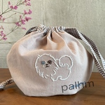 犬の刺繍の巾着袋（L）