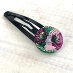 紫花のパッチンピン　スリーピン（チェコガラスボタン）