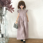 フリル袖オールインワン　タックパンツタイプ【くすみピンク】ドール服　リカちゃん　ブライス　