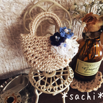 送料無料 フラワーブーケ ブルー❤︎ レース編みのミニチュアバック