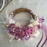 【特集掲載】Lune Bonheur＜Lilas et neige＞＊ハーフムーンリース＊秋を迎えるリース＊夏＊秋＊プリザーブドフラワー＊お花＊ギフト＊結婚祝い＊新築祝い＊お誕生日祝い＊敬老の日