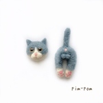 【ミニサイズ】ちびねこブローチセット【グレー白】
