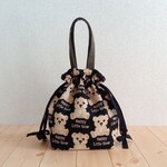 くま　リボン巾着バッグ　巾着トートバッグ　ラッピング対応可　熊/ベアー　秋冬　ベージュ×黒×ブラウンカーキ　　947